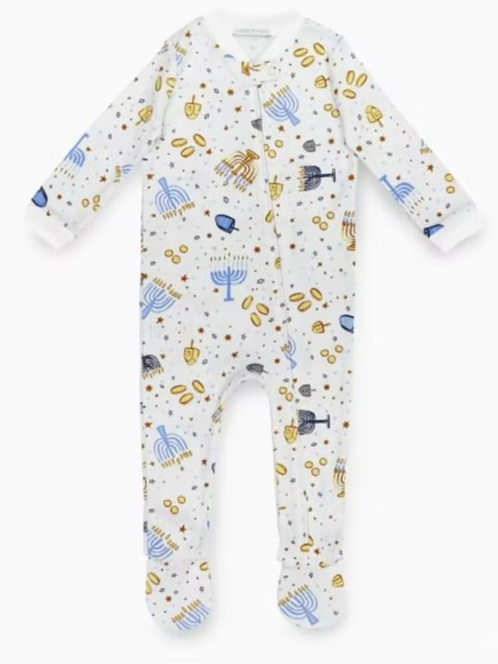Pottery Barn Kids Baby One Piece Hanukkah Pattern Zip Up Footie PJs. 9-12 Months